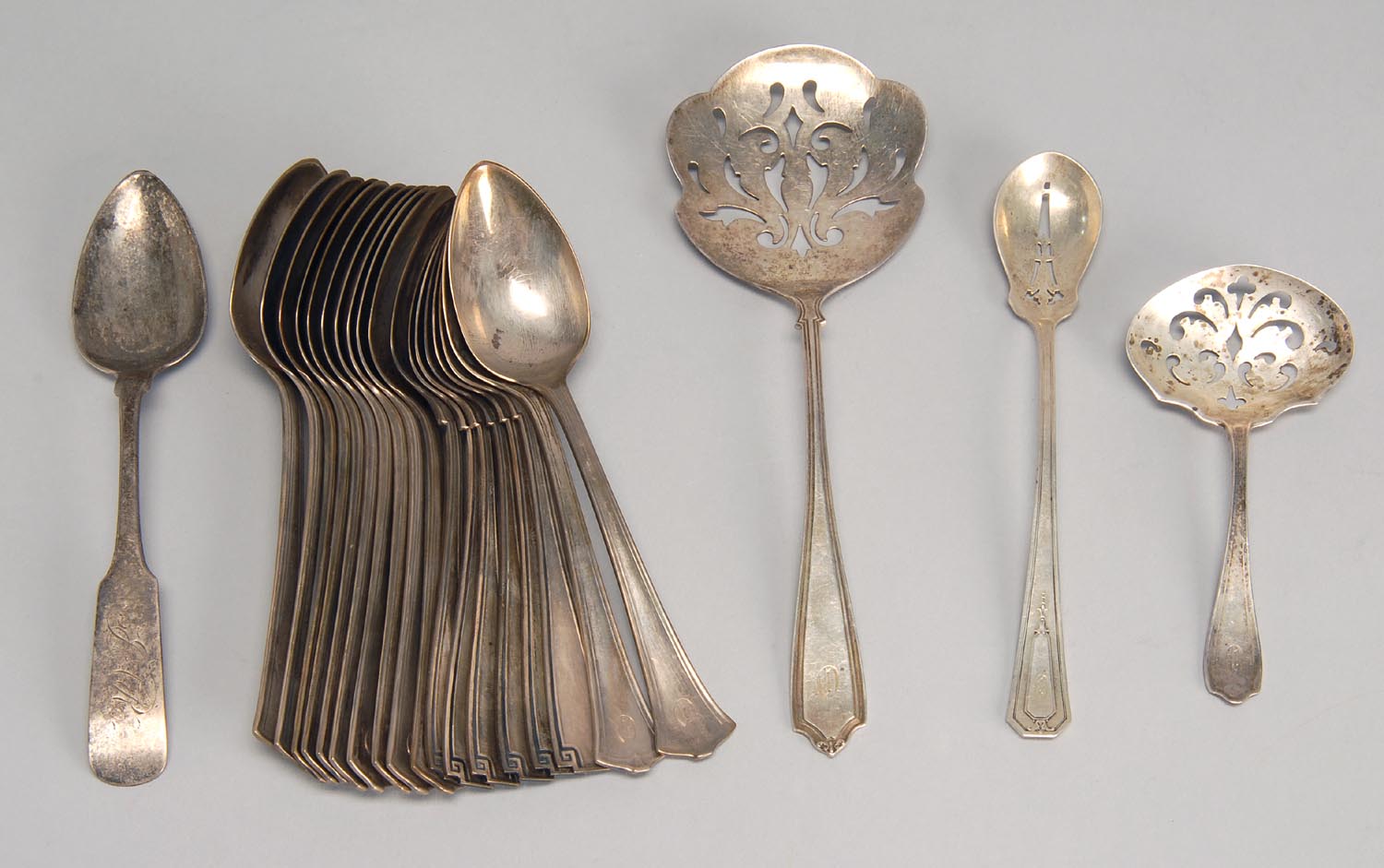 Appraisal: TWENTY-TWO PIECES OF STERLING SILVER FLATWARE by various makers Includes