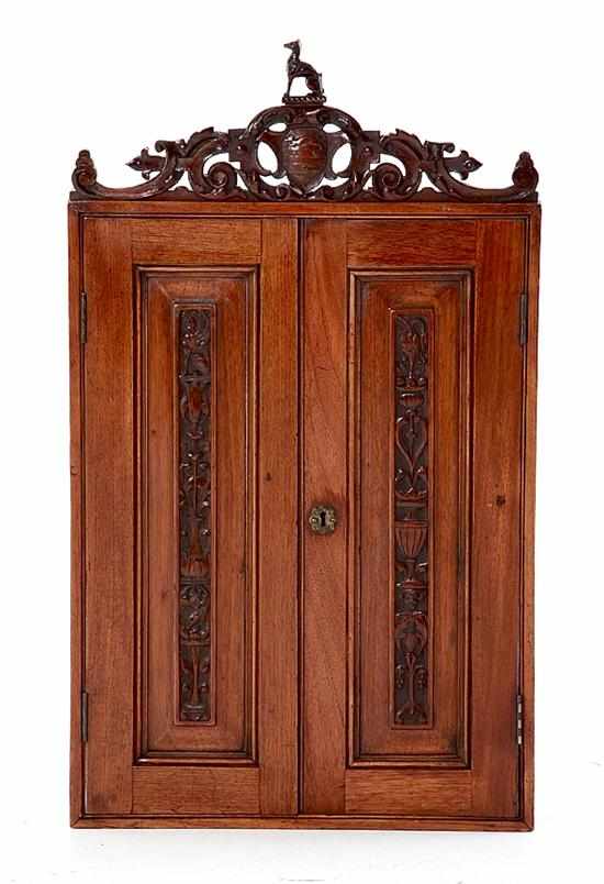 Appraisal: Victorian mahogany hanging spice cabinet mid th century rectangular case