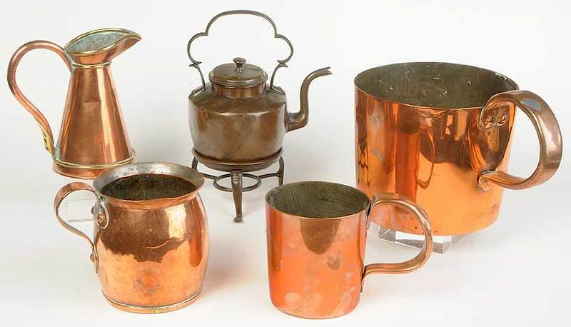 Appraisal: Five Assorted Copper Items British th century three large handled