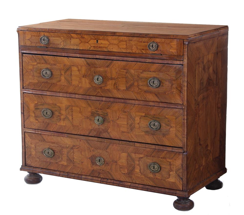 Appraisal: Continental marquetry-inlaid walnut chest of drawers th century molded edge