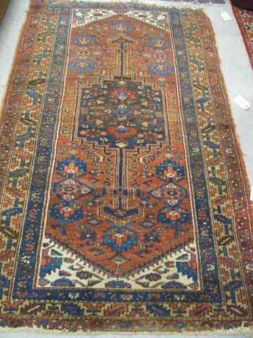 Appraisal: Hamadan Persian Handmade Rug central medallion red field fancy geometrics