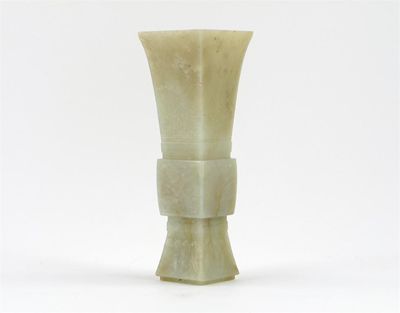 Appraisal: A Chinese celadon jade gu-shaped vase a square sectioned body