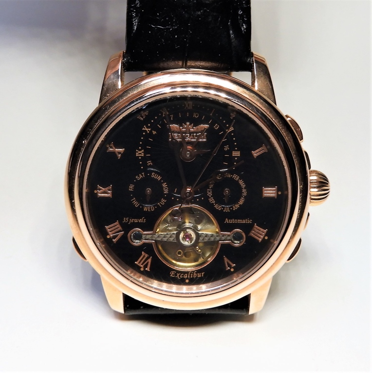 Appraisal: PERIGAUM ROSE GOLD PLATED MEN'S CHRONOGRAPH WATCH Switzerland NewRose gold