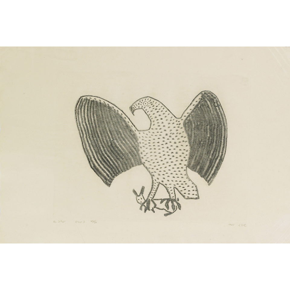 Appraisal: PAUTA SAILA Cape Dorset EAGLE WITH RABBIT engraving unframed height