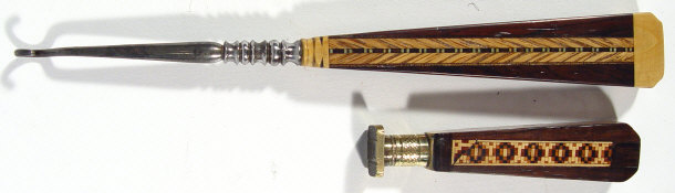 Appraisal: Tunbridgeware wooden handled brass seal together with a similar handled