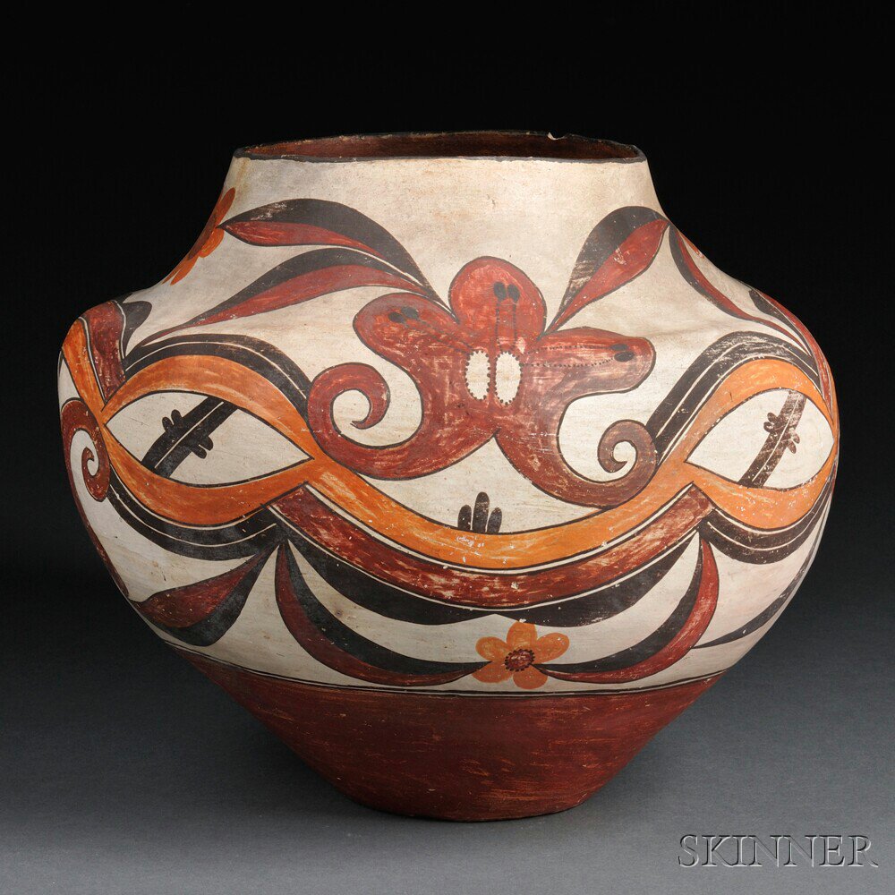 Appraisal: Acoma Four-color Pottery Olla c late th century elaborate swirling