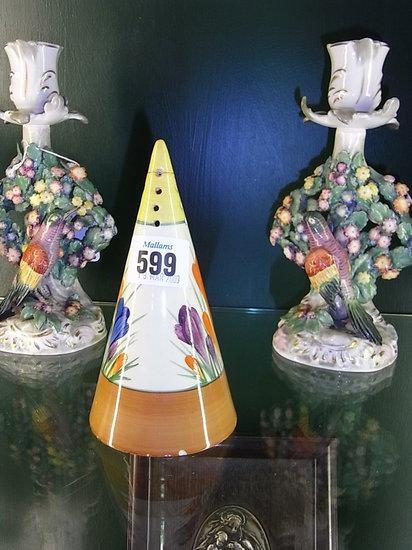 Appraisal: A CLARICE CLIFF CROCUS PATTERN CONICAL SUGAR CASTER repaired and