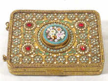 Appraisal: A gilt metal enamel and micromosaic cheroot case circa