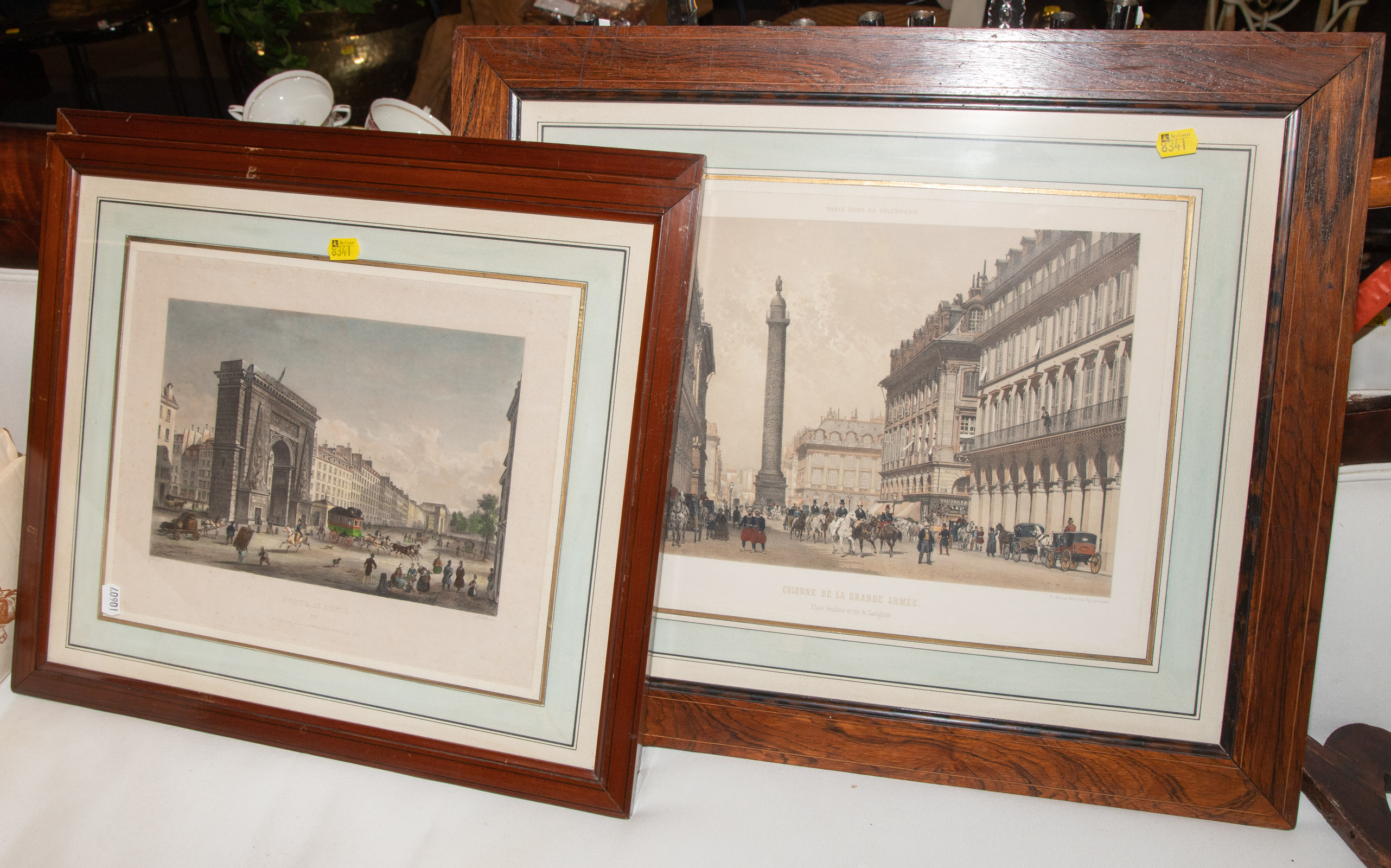 Appraisal: THREE PARIS SCENES COLOR AQUATINTS th century all framed