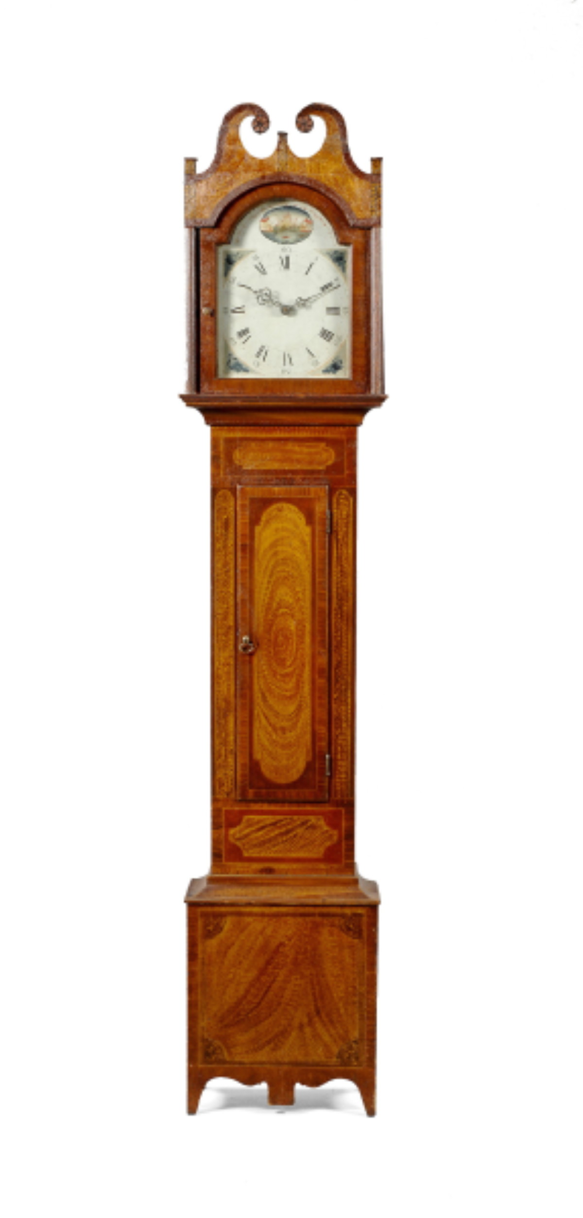 Appraisal: FINE NEW ENGLAND FEDERAL PAINT-DECORATED TALL CLOCK CIRCA The broken-scroll