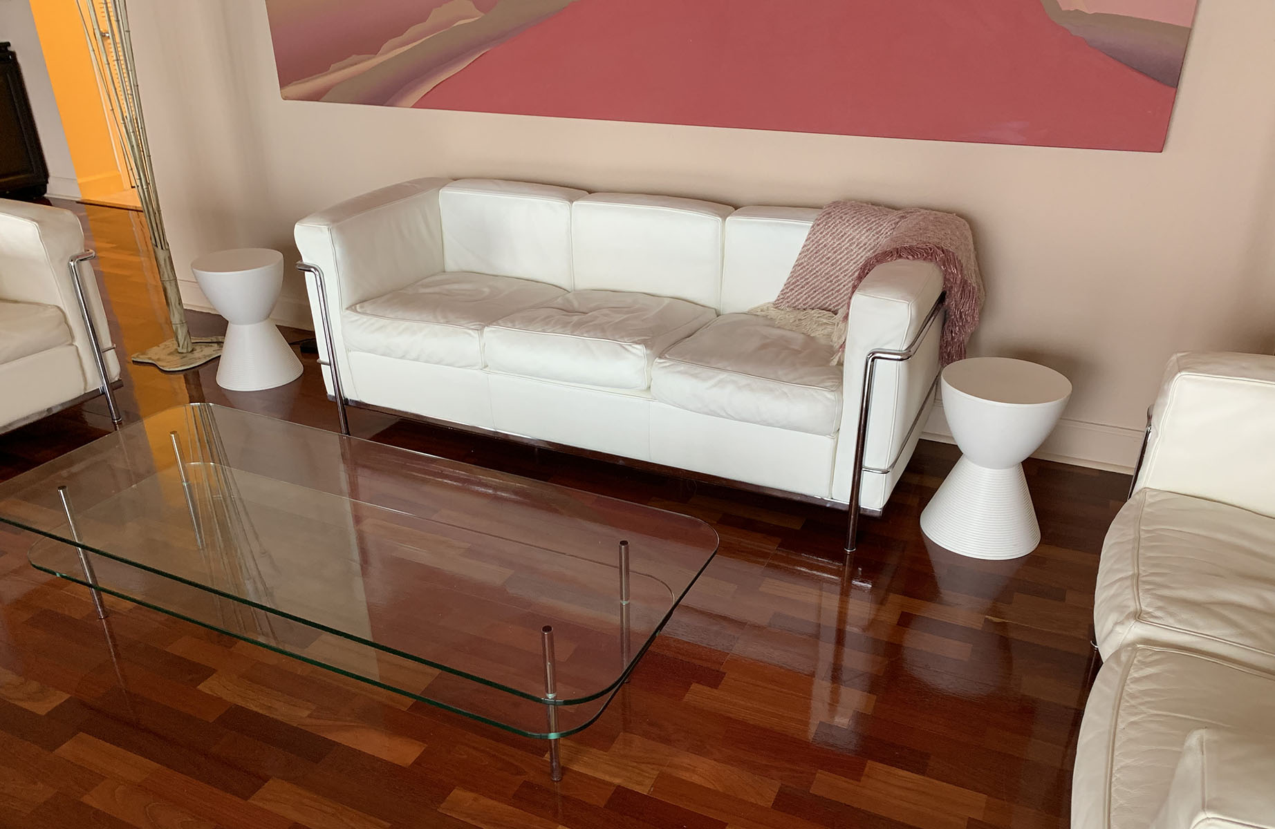 Appraisal: CASSINA LC SEAT SOFA WHITE LEATHER AND CHROME Approx ''