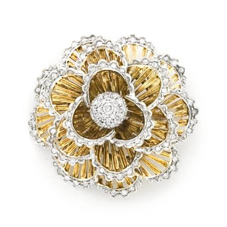 Appraisal: Gold and Diamond Flower Brooch Estimate -