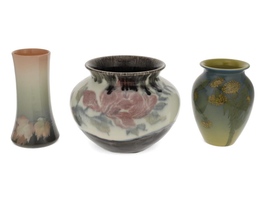 Appraisal: Three Rookwood pottery vases Three works A Rookwood pottery vase