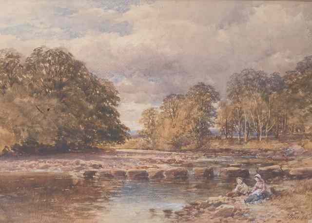 Appraisal: JOHN SYER - River landscape with stepping stones signed and