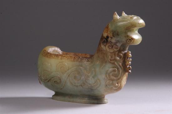 Appraisal: CHINESE ARCHAISTIC JADE FIGURAL BRUSH WASHER - in high