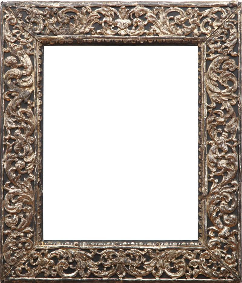 Appraisal: SPANISH BAROQUE SILVERED-METAL AND EBONIZED SMALL PICTURE FRAME With elaborate