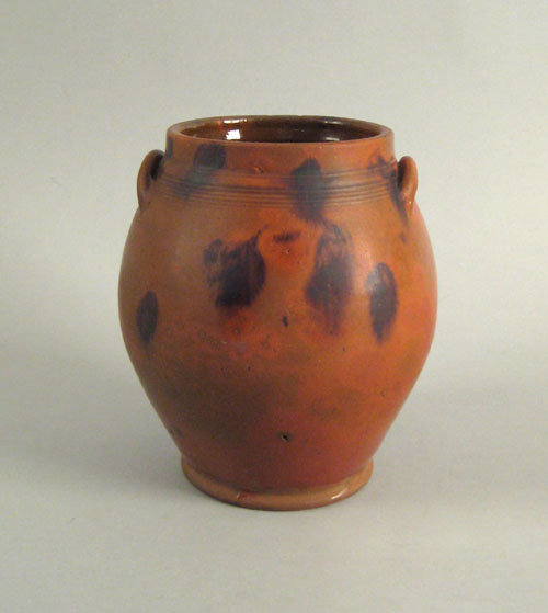 Appraisal: Redware crock th c with orange and green glaze and