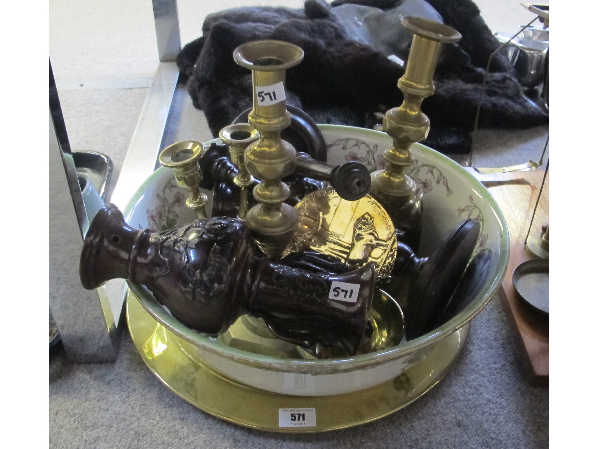 Appraisal: Assorted brassware pair of Chinese vases etc