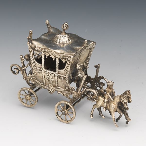 Appraisal: SILVER HORSE CARRIAGE x x Lovely embellished horse drawn carriage