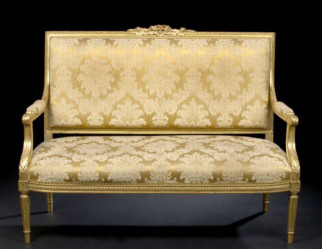 Appraisal: Louis XVI-Style Giltwood Settee late th century the padded rectangular