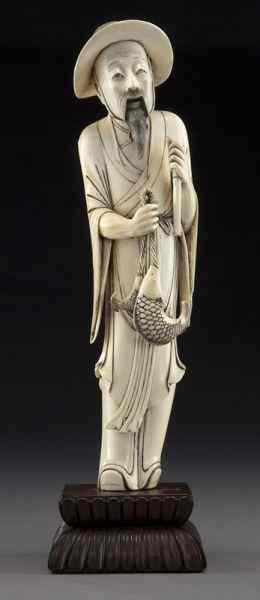 Appraisal: Chinese Qing carved ivory fisherman International buyers should note that