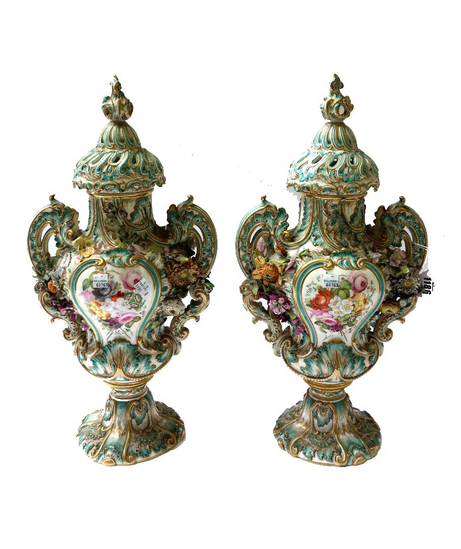 Appraisal: A large pair of English porcelain vases and covers probably