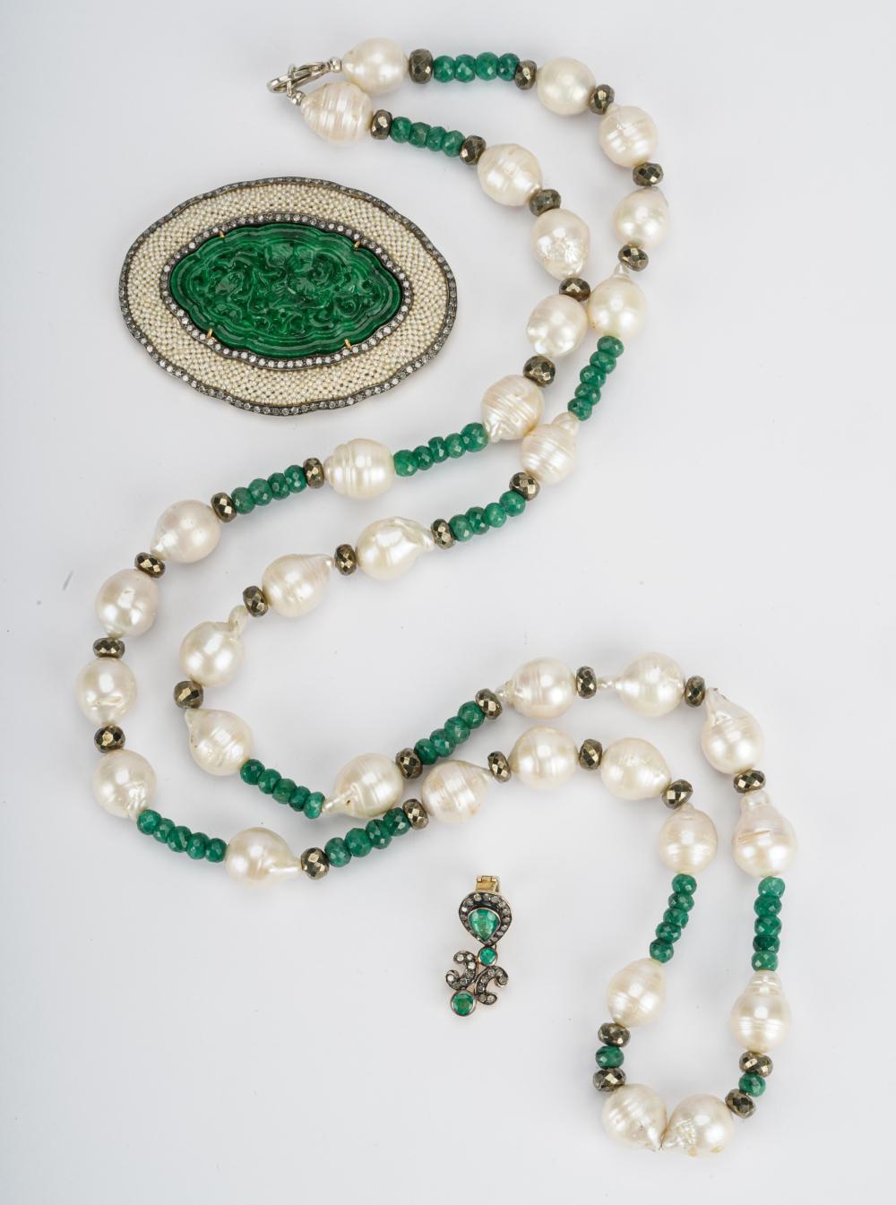 Appraisal: BARBARA RICKLES SUITE OF GREEN-STONE MULTI GEM JEWELRYcomprising a necklace