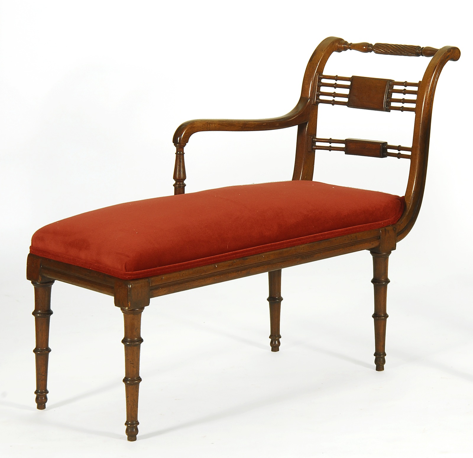 Appraisal: DIMINUTIVE ANTIQUE ENGLISH REGENCY CHAISE LONGUE Circa In walnut with