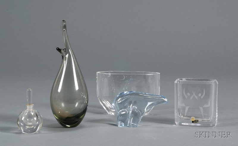 Appraisal: Three Scandinavian Vases Perfume and Polar Bear Figurine Art glass