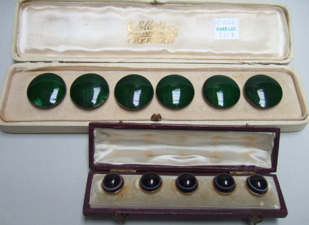 Appraisal: A set of six Norwegian silver and green enamel buttons