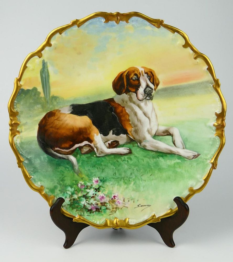 Appraisal: TH CENTURY H P LIMOGES CHARGER OF A RESTING DOG