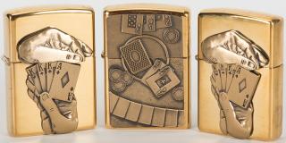 Appraisal: Lot of Three Gambling-Themed Zippo Lighters Bradford Penn ca s