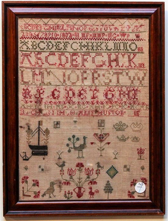 Appraisal: Sale Lot An English Sampler th century framed Height x