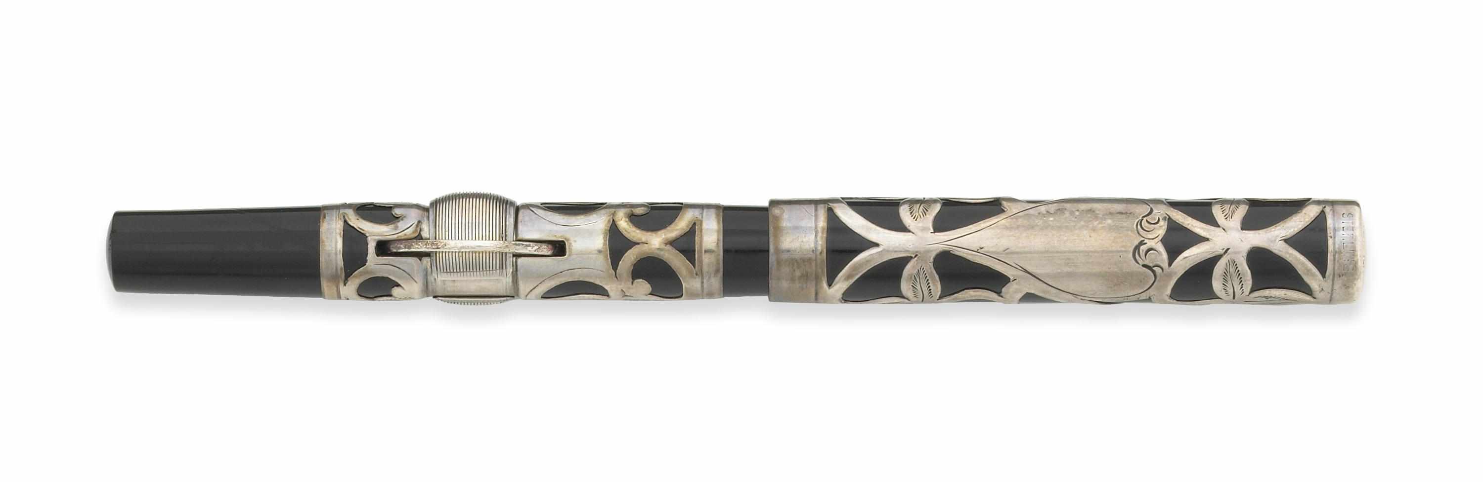 Appraisal: CONKLIN Crescent Sterling Silver Filigree Overlay Fountain Pen Sterling Silver