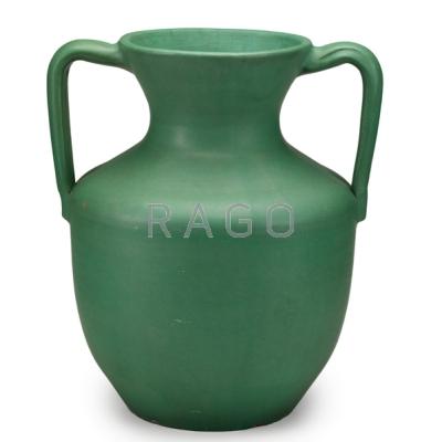 Appraisal: CATALINA POTTERY Rare tall two-handled vase in matte green glaze