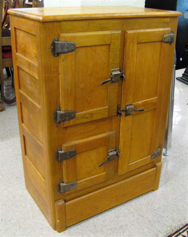 Appraisal: THREE-DOOR ELM AND POPLAR ICE BOX American early th century