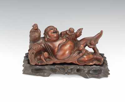 Appraisal: Chinese Carved Wood Buddha Carved figure of the Laughing Buddha