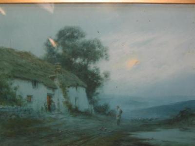 Appraisal: MOULTON FOWERAKER Moonlit Scene with Figures before a Thatched Cottage