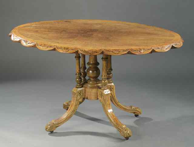 Appraisal: A VICTORIAN WALNUT AND BURL WALNUT TILT-TOP LOU TABLE English