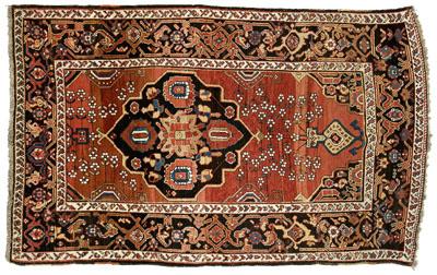 Appraisal: Baktiari rug large asymmetric central medallion on brick red field