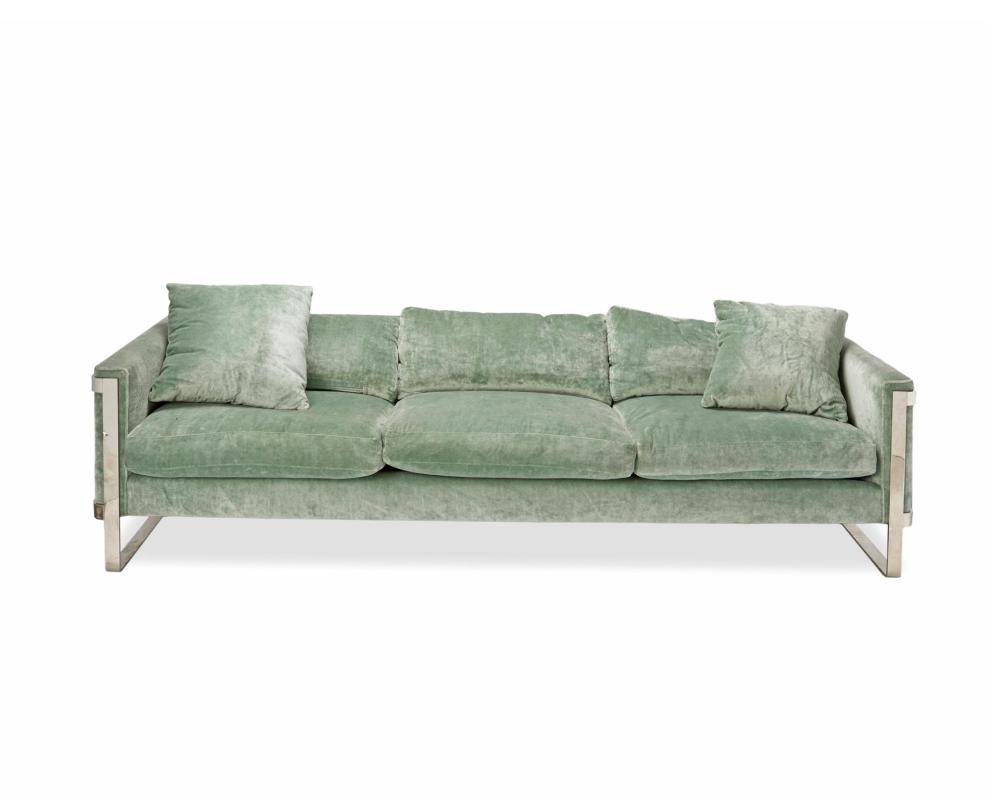 Appraisal: Milo Baughman - American A chrome and green velvet sofa