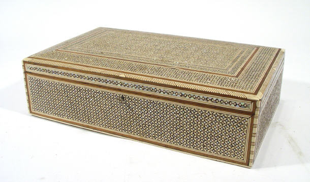 Appraisal: Rectangular box profusely inlaid with mother of pearl and ivory