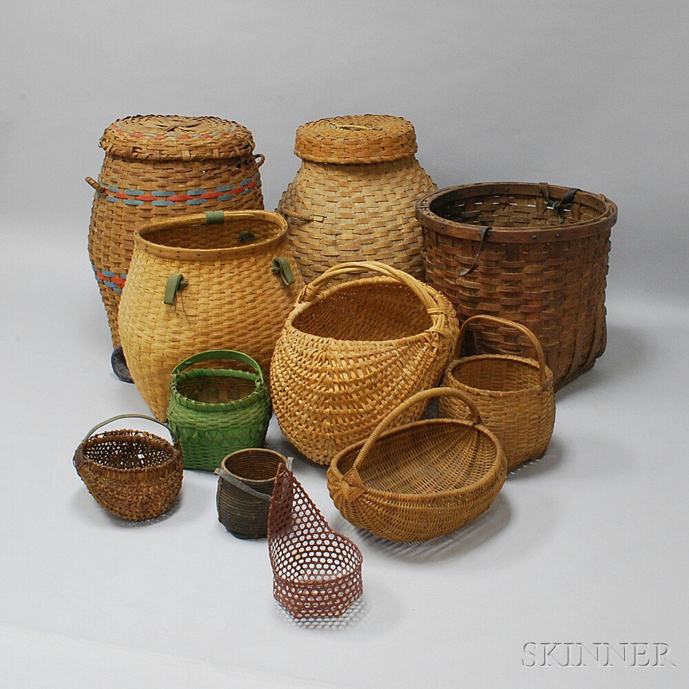 Appraisal: Eleven Woven Baskets th and th century including a red-painted