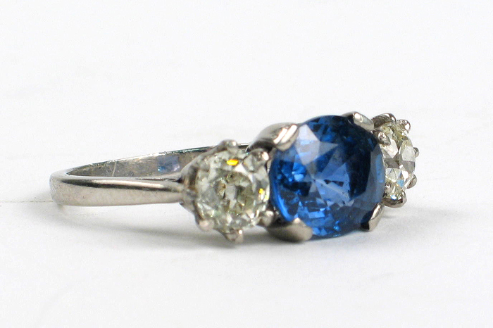 Appraisal: BLUE CEYLON SAPPHIRE DIAMOND AND PLATINUM RING A pair of