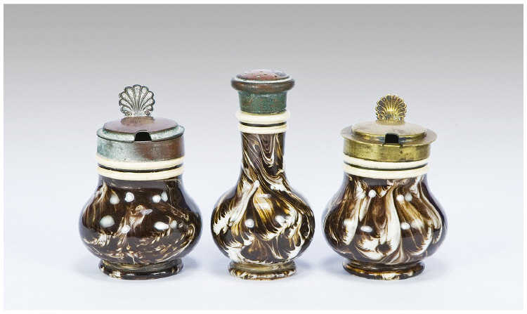 Appraisal: Macintyre Piece Cruet Set Agate Pattern Impressed Macintyre to Base