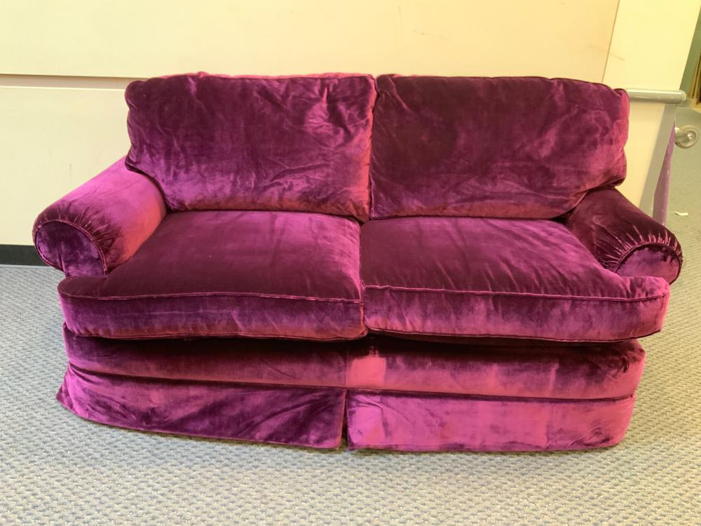 Appraisal: MODERN PURPLE VELVET UPHOLSTERED SLEEP SOFAModern Purple Velvet Upholstered Sleep