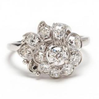 Appraisal: Mid Century Platinum and Diamond Ring in a floral motif