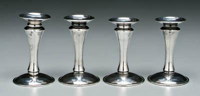 Appraisal: Set four Japanese silver candlesticks round tapering columns domed bases