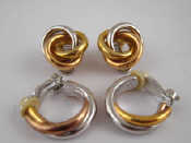 Appraisal: A pair of three colour carat gold knot earrings approx