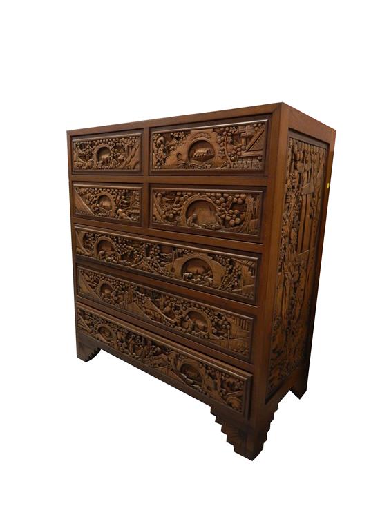 Appraisal: ASIAN th C Chinese carved chest of drawers four small